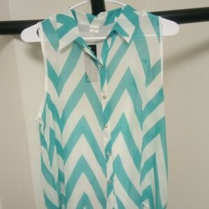 Teal and White Chevron Blouse New Wtags